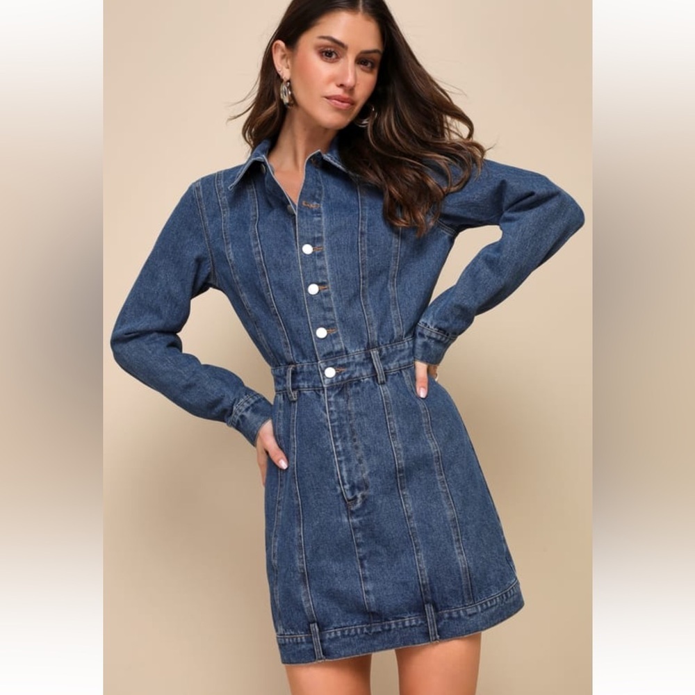 A9 - 475 Lulus NWT Jean denim long sleeve dress size medium mini dress